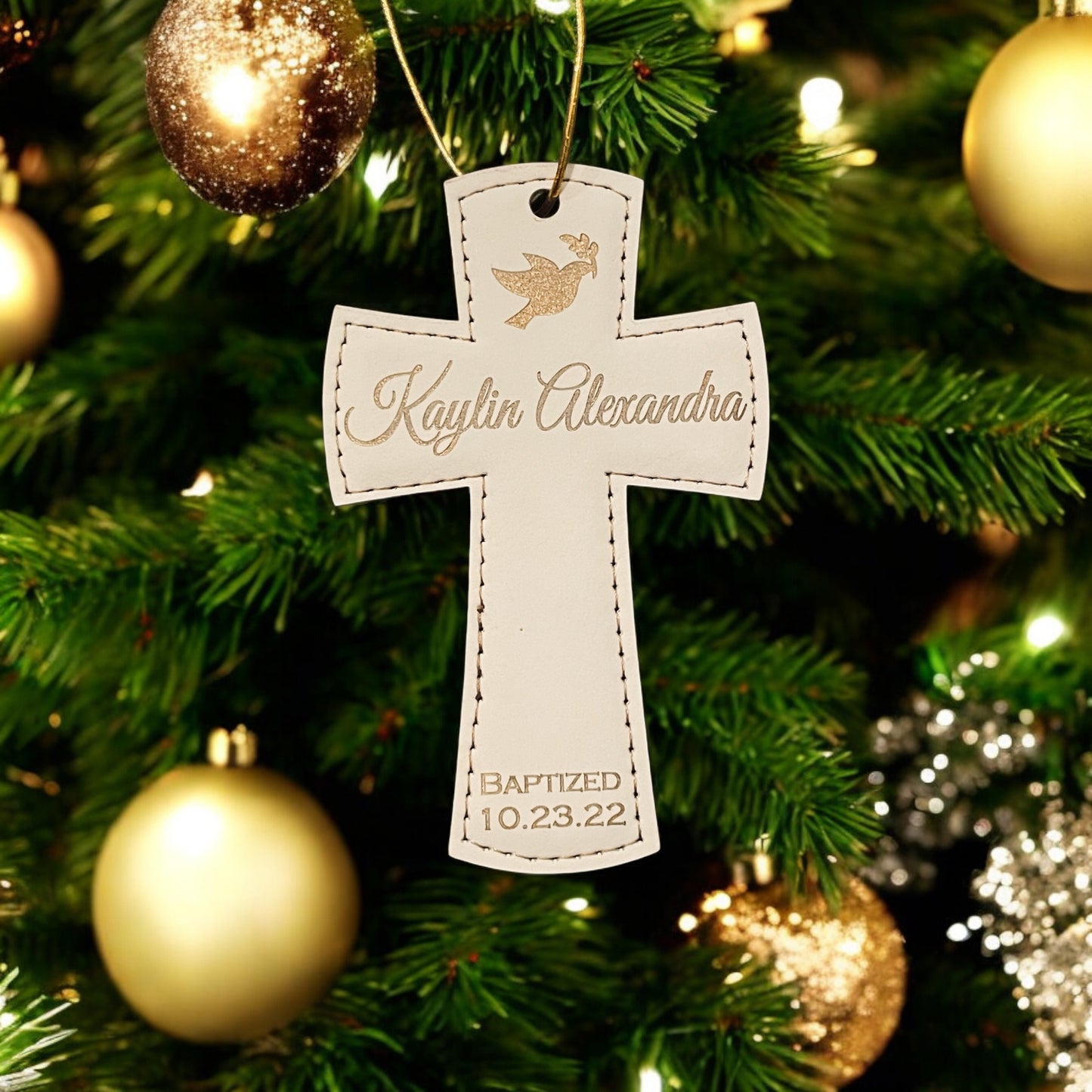 White Leatherette Cross Ornament